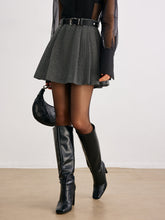 Chevron Belted Tweed Skirt