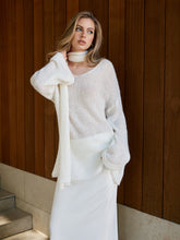 Wool-Blend Semi-Sheer Sweater With Scarf