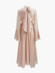 Chiffon Ruffle Tie-Neck Dress