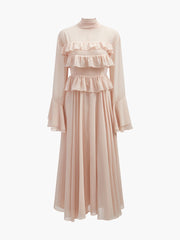 Chiffon Ruffle Tie-Neck Dress