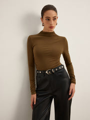 Mock Neck Asymmetical Pleated Top