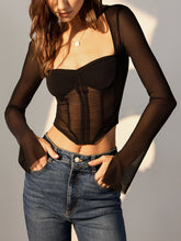 Structured Long Sleeve Mesh Corset Top