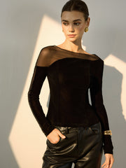 Straight Shoulder Sheer-Detail Slim Top