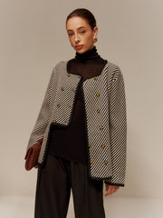 Contrast Binding Button Short Coat