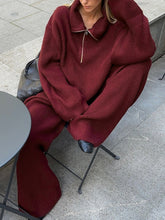 Drawstring Zipper Sweater Pants Set