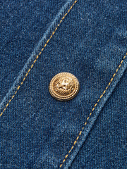 Metal Button Pleated Denim Skirt
