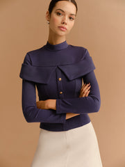 Mock Neck Metal-Detail Jersey Top