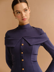Mock Neck Metal-Detail Jersey Top