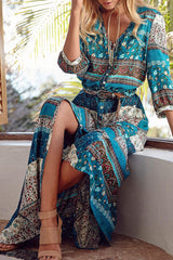 Fashion Street Print Patchwork V Neck Printed Dresses(4 Colors)