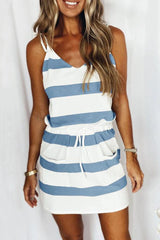 Fashion Casual Striped Patchwork V Neck A Line Dresses(11 Colors)