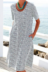 Fashion Street Print Patchwork O Neck A Line Dresses