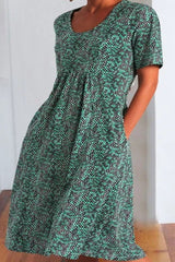 Fashion Street Print Patchwork O Neck A Line Dresses