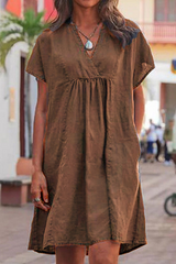 Casual Solid Patchwork V Neck Short Sleeve Dress Dresses(5 Colors)