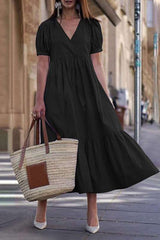 Fashion Casual Solid Split Joint V Neck Princess Dresses(4 colors)