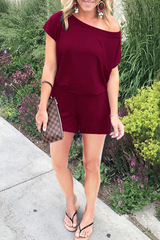 Casual Solid Patchwork One Shoulder Straight Rompers(4 Colors)