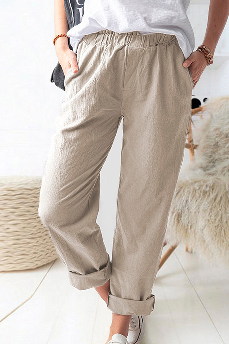 Casual Solid Patchwork Pocket Straight Solid Color Bottoms