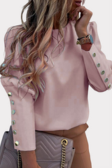 Elegant Solid Patchwork Buckle O Neck Tops