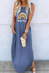 Casual Print Split Joint O Neck Straight Dresses(9 colors)