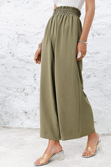 Casual Solid Patchwork Loose High Waist Wide Leg Solid Color Bottoms(10 Colors)