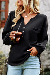 Casual Solid Buckle O Neck Tops(4 Colors)