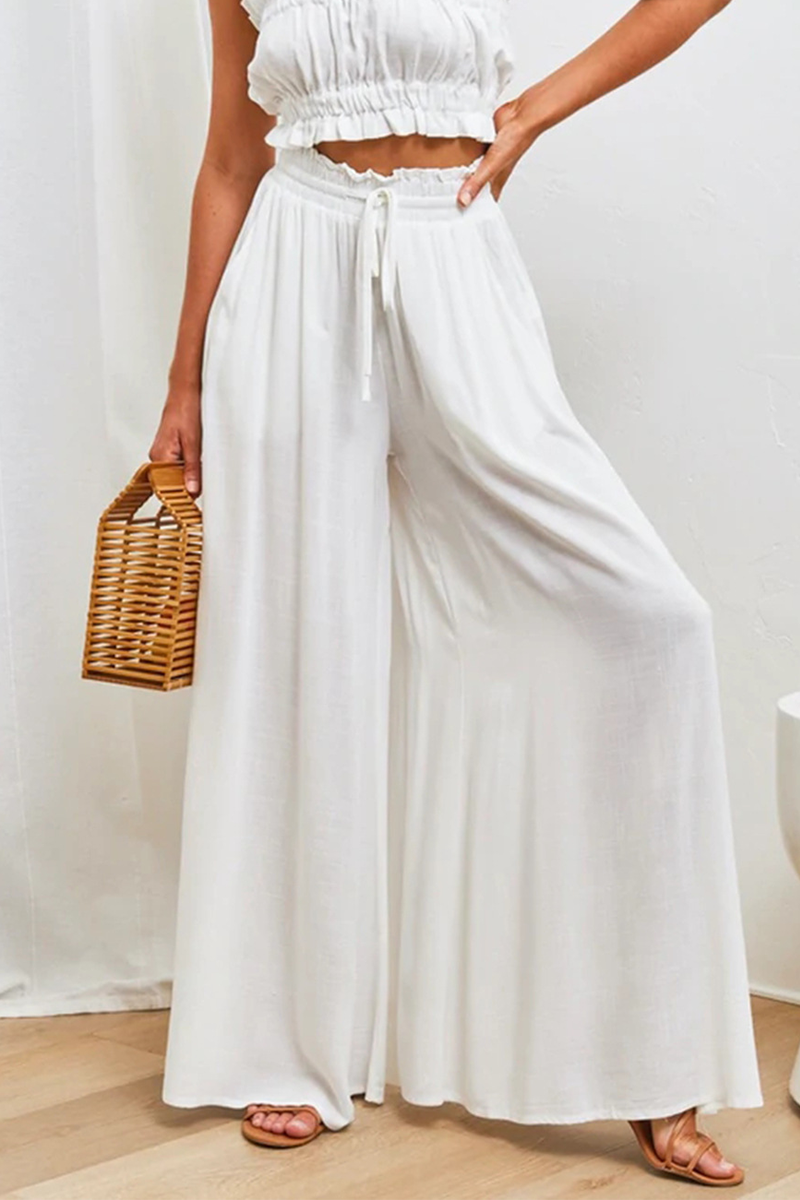 Casual Solid Patchwork Loose High Waist Wide Leg Solid Color Bottoms(5 colors)