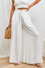 Casual Solid Patchwork Loose High Waist Wide Leg Solid Color Bottoms(5 colors)