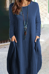 Fashion Solid Patchwork O Neck Straight Dresses(5 colors)