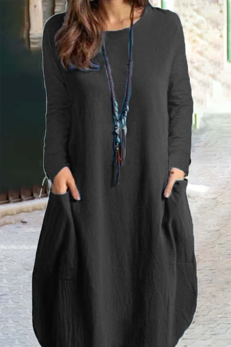 Fashion Solid Patchwork O Neck Straight Dresses(5 colors)