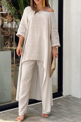 Casual Solid Patchwork O Neck Half Sleeve Two Pieces(6 colors)