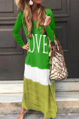 Fashion Casual Contrast V Neck Long Sleeve Dresses(6 Colors)