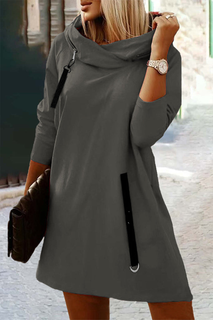 Casual Street Solid Zipper Hooded Collar A Line Dresses(5 Colors) – Oasmu