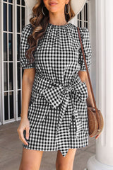 Sweet Cute Plaid Frenulum O Neck A Line Dresses(4 Colors)