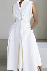 Casual Print Patchwork Buttons Fold Mandarin Collar A Line Dresses(8 Colors)