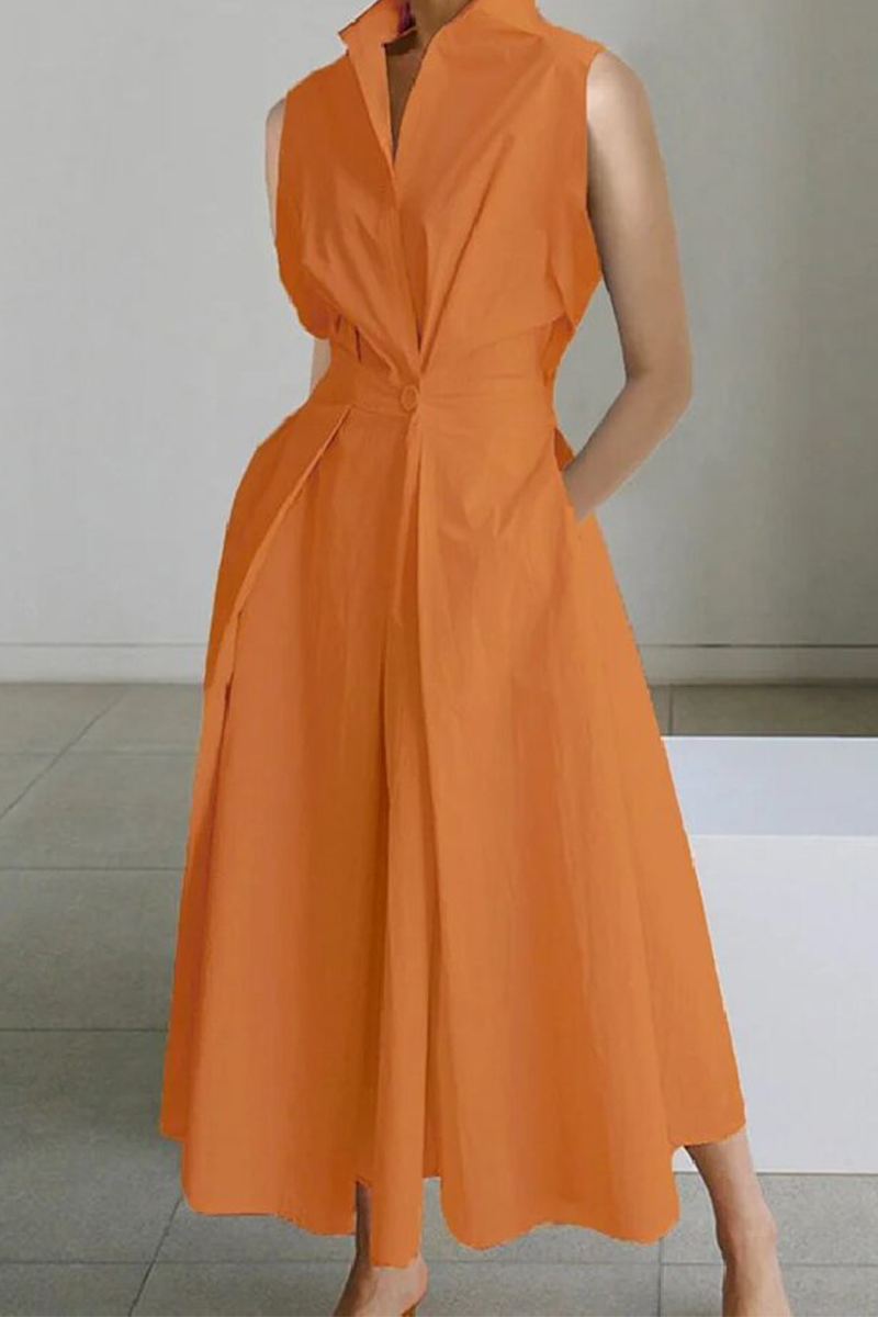 Casual Print Patchwork Buttons Fold Mandarin Collar A Line Dresses(8 Colors)