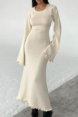 Casual Solid Backless Stringy Selvedge O Neck Long Sleeve Dresses