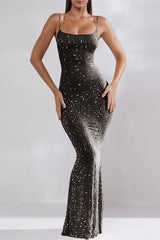 Sexy Solid See-through Hot Drill U Neck Sling Dress Dresses(5 Colors)