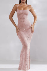 Sexy Solid See-through Hot Drill U Neck Sling Dress Dresses(5 Colors)