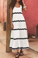 Sexy Simplicity Print Ripple Contrast U Neck Sleeveless Dress Dresses(4 Colors)