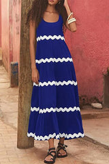 Sexy Simplicity Print Ripple Contrast U Neck Sleeveless Dress Dresses(4 Colors)