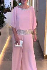 Casual Solid Sequins O Neck Two Pieces