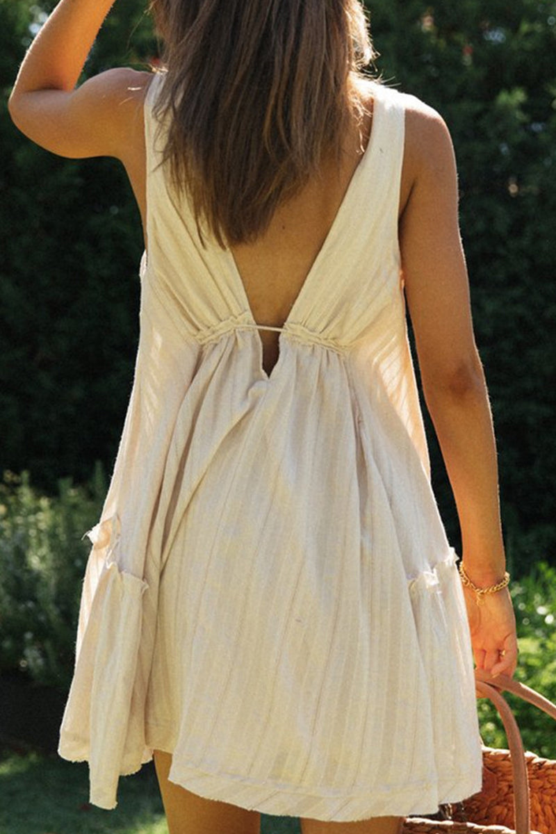 Sexy Simplicity Solid Backless V Neck Sleeveless Dress Dresses(3 Colors)