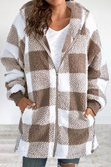 Casual Plaid Frenulum Contrast Zipper Hooded Collar Outerwear