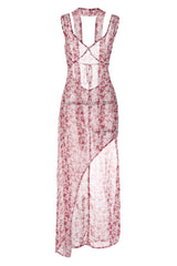 Sexy Floral Bandage Backless Slit V Neck Dresses