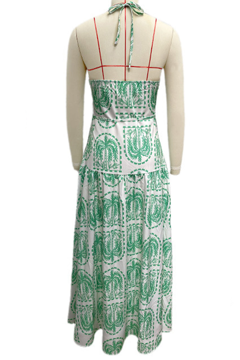 Vacation Floral Backless Halter Beach Dresses(4 Colors)