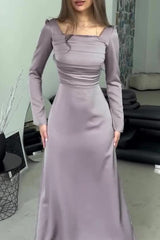 Celebrities Elegant Solid Bandage Fold Square Collar Waist Skirt Dresses