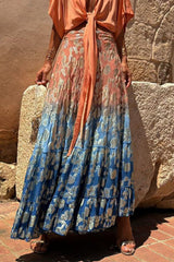 Elegant Print Flowers Flounce Contrast Loose High Waist Type A Full Print Bottoms