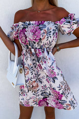 Sexy Floral Fold Off the Shoulder Irregular Dresses(5 Colors)