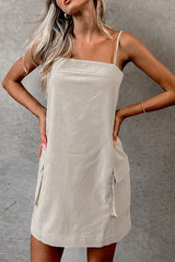 Casual Simplicity Solid Pocket Square Collar Sling Dresses