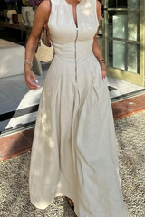 Casual Street Solid Color Pocket Zipper Mandarin Collar Sleeveless Dresses(3 Colors)