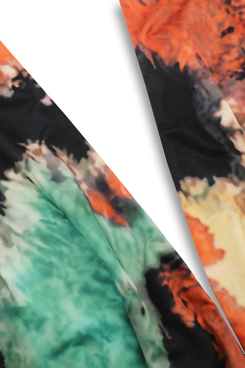 Sexy Tie Dye Print Cross Straps Contrast V Neck Sleeveless Dresses（A variety of binding methodsï¼?3 Colors)